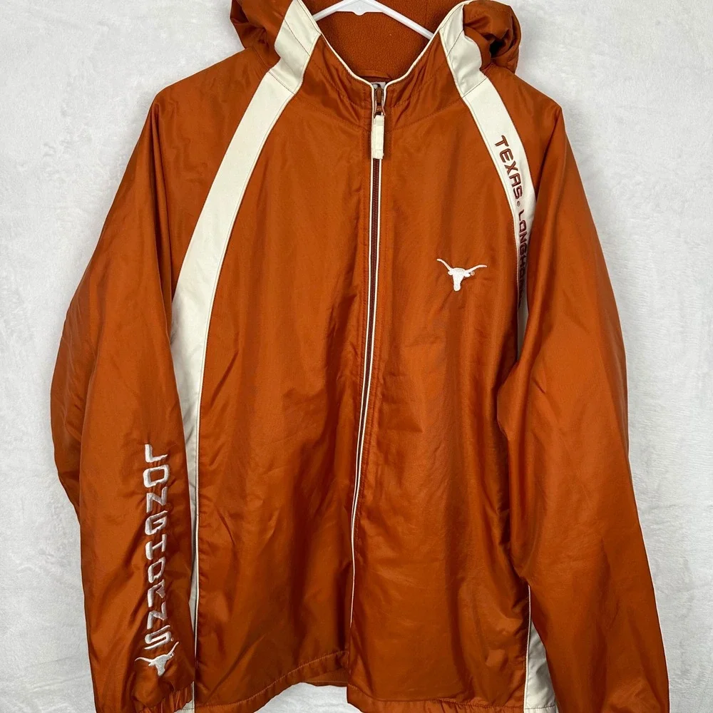 Red Oak Texas Longhorns Mens Large Winter Coat Jacket Hooded Orange Fleece Lined
